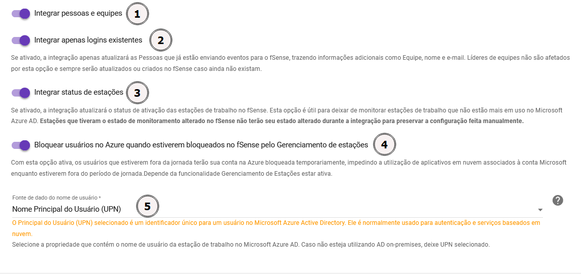Tela de configuração da integração externa
